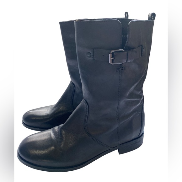 J. Crew Shoes - J. Crew Women's Black Leather Mid Calf Slip-On Moto Biker Boots Size 9